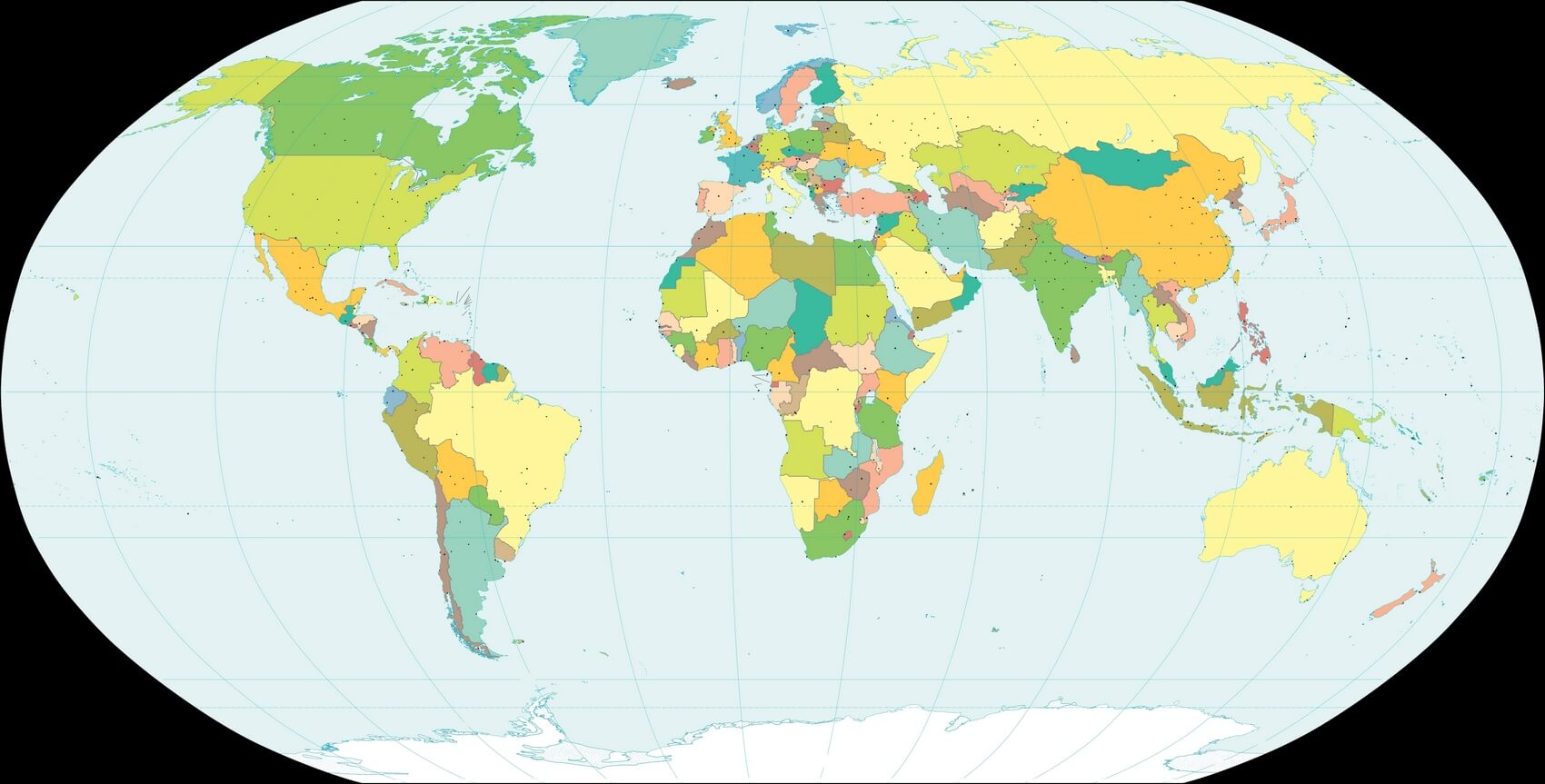 Color blanco del mapa con capitales y ciudades importantes