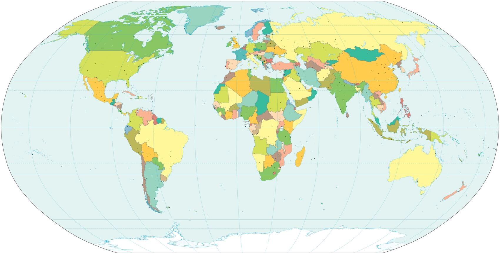 Color blanco del mapa con capitales y ciudades importantes